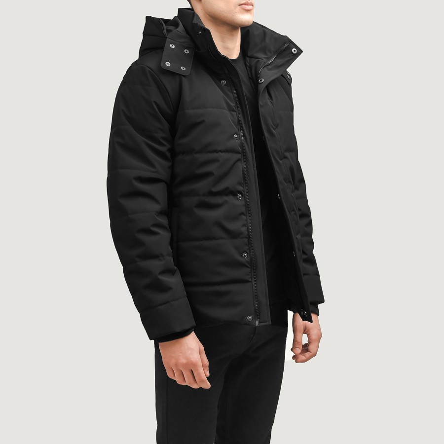 Men TheJacketMaker | Exton Black Hooded Down Puffer Jacket