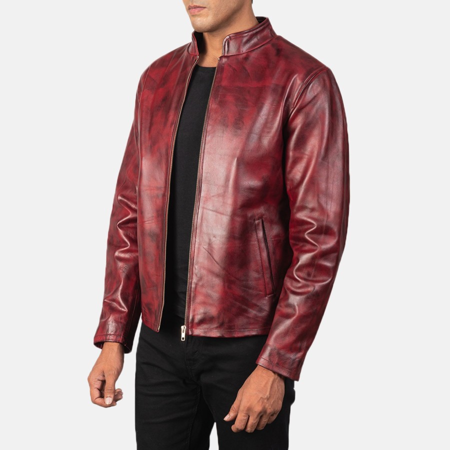 Men TheJacketMaker Gifts For Him | Alex Distressed Burgundy Leather Jacket