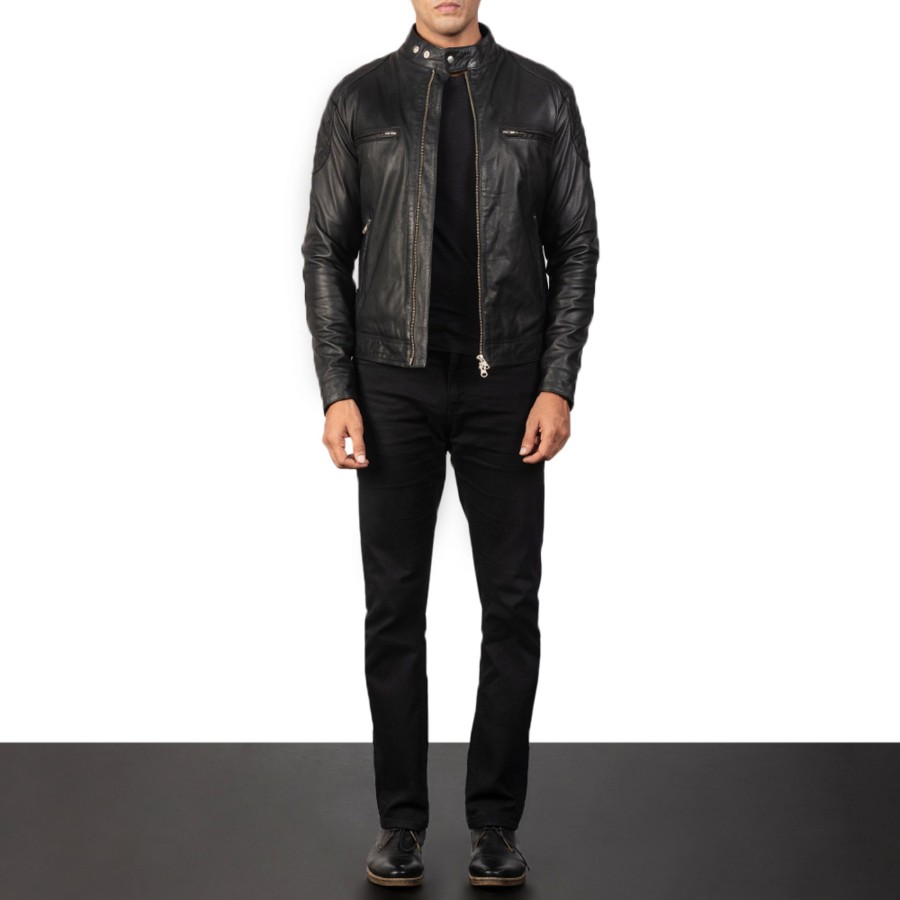 Men TheJacketMaker | Gatsby Black Leather Biker Jacket