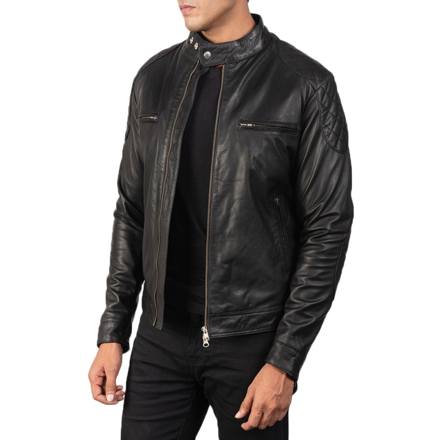 Men TheJacketMaker | Gatsby Black Leather Biker Jacket