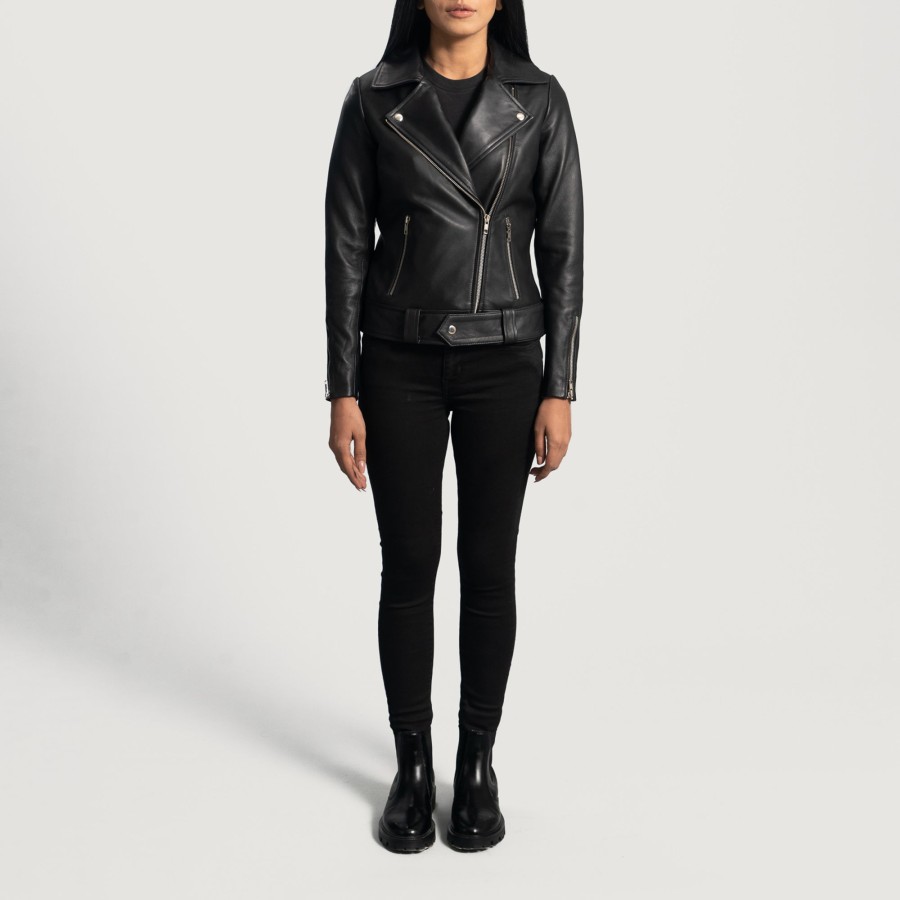 Women TheJacketMaker | Rumy Black Leather Biker Jacket