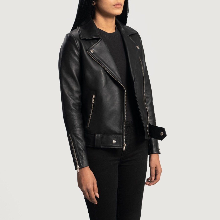 Women TheJacketMaker | Rumy Black Leather Biker Jacket