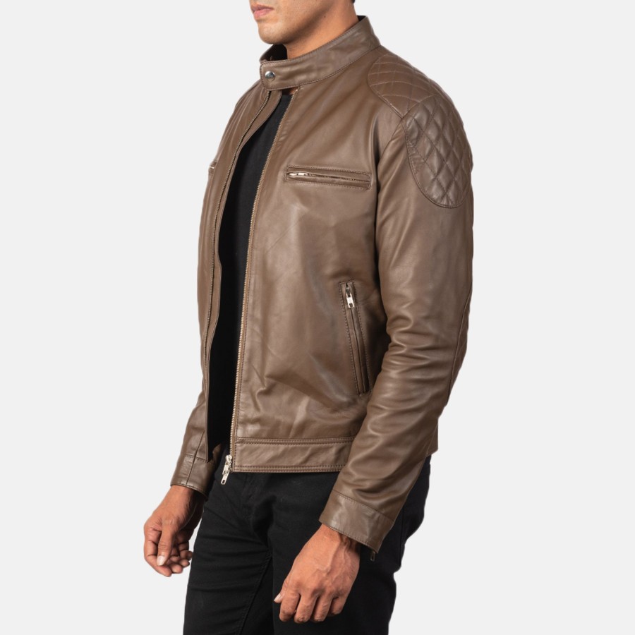 Men TheJacketMaker | Gatsby Mocha Leather Biker Jacket